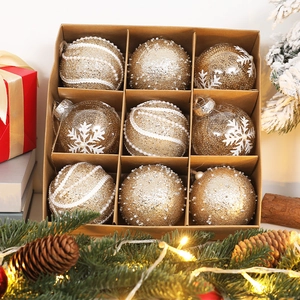 Christmas Balls Hanging Ornaments Plastic Glitter Burlap Lace Painted Snowflake Reindeer Xmas Tree Decoration