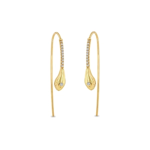 Exquisite gold snake head drop earrings with white diamonds and tassel design detail
