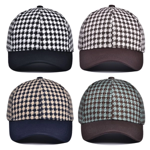 Classic houndstooth baseball caps in four vintage color variants on white background