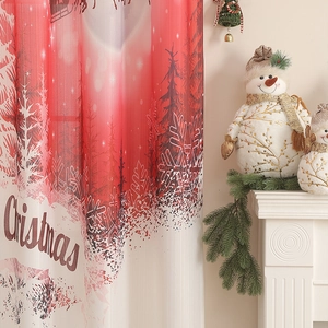 Christmas themed blackout curtains with red gradient, snowflake and pine tree prints