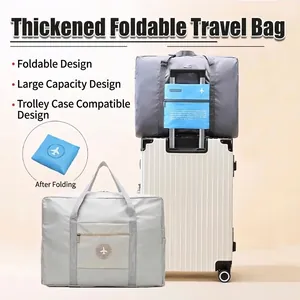 Foldable large capacity travel bag with luggage sleeve in grey and light grey