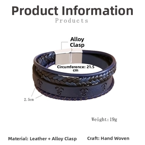 Detailed view of handmade leather braided bracelet with anchor motif and metal clasp