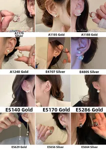 Collage of S925 silver needle pearl bow earrings showing elegant styles on models