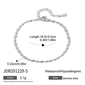 Bracelet minimaliste en perles d'acier inoxydable argenté, réglable de 16,5 à 5cm