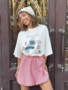 Γυναικείο Κοντομάνικο T-Shirt Από Καθαρό Βαμβάκι Με Γραφικό Σχέδιο Στρογγυλή Λαιμόκοψη Χαλαρή Καλοκαιρινή Μπλούζα