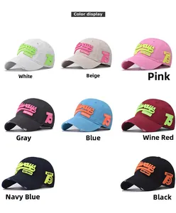 Grid display of vintage cotton baseball caps in 8 colors with 75 embroidery