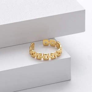 Vintage S925 sterling silver chain link ring in gold finish with adjustable open band style