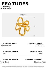 Spécifications de taille de la bague fleur dorée en acier inoxydable avec mesures