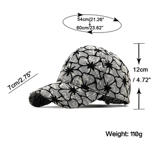 Floral print baseball cap for women with dimensions 54-60cm circumference and 7cm brim