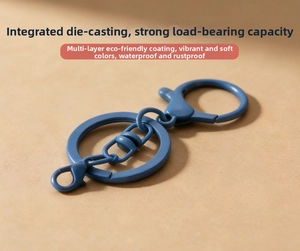 Detail of blue matte lobster clasp keychain with 360-degree swivel ring connector
