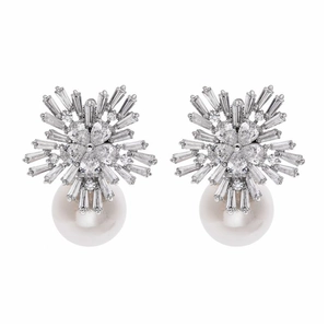 Snowflake Dangle Earrings Zircon Inlaid Artificial Pearl Elegant Women Jewelry With 925 Sterling Silver Earring Post