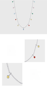 Macro detail of S925 sterling silver necklace with colorful 5A cubic zirconia bezel setting