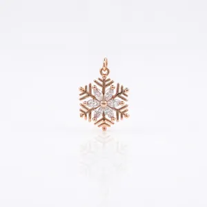 Rose gold snowflake pendant with micro-paved zircons for DIY jewelry making