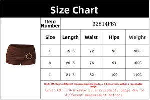 Detailed size chart for low-waist sexy summer shorts with metal ring decoration