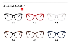 Selective color display of retro cat-eye glasses frames with metallic rivets in six styles