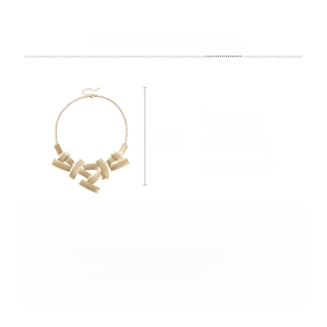 Detail view of geometric square texture gold necklace showing dimensions and alloy material