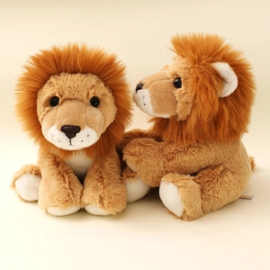 Cute lifelike plush lion doll set with realistic brown mane and soft fur for kids