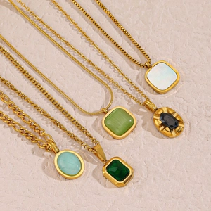 Selection of natural stone pendants on gold stainless steel chains for women