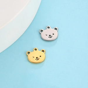 Polished stainless steel bear head pendants in gold and silver for DIY jewelry