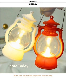 Close-up of portable vintage LED Christmas lanterns with warm non-glaring light glow