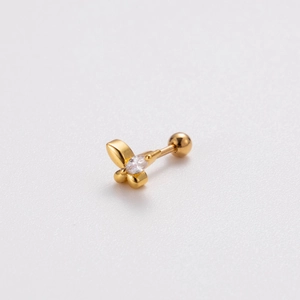 Detailed view of butterfly cartilage stud with marquise zircon and screw ball back