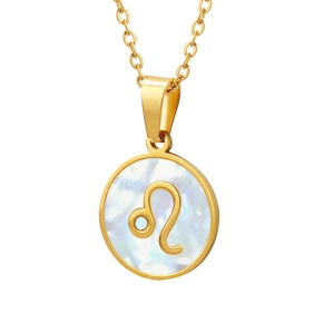 Golden Leo zodiac necklace with white mother of pearl pendant for women