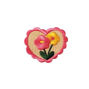 Colorful heart embroidery patch with floral details for DIY phone case and bag decoration