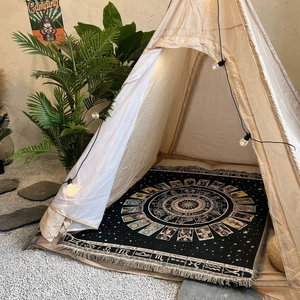 Bohemian zodiac star chart picnic blanket with tassels for outdoor camping and home decor