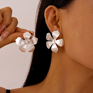 Large Matte Flower Stud Earrings With 925 Sterling Silver Earring Post Metallic Vintage Statement Jewelry For Women