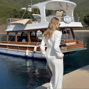 Women Elegant White Deep V-Neck Blazer And Wide Leg Pants Polyester Urban Office Chic Commuter Suit