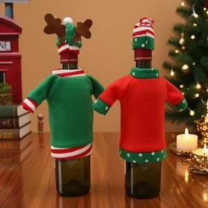 Christmas cartoon embroidered wine bottle covers with Santa hats for holiday table decor