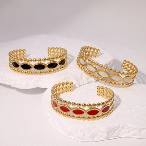 Bracelet Jonc En Acier Inoxydable Plaqué Or 18K Ouvert Perlé Émail Marquise Vintage Bijoux De Luxe Femmes