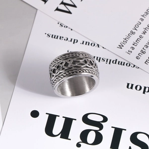 Stainless Steel Ring Celtic Knot Woven Pattern Wide Band Retro Viking Punk Gothic Style Jewelry For Men