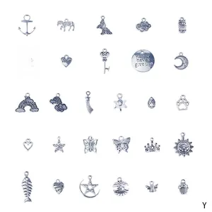 Detailed collection of 28 silver-colored DIY alloy charms and pendants for jewelry making