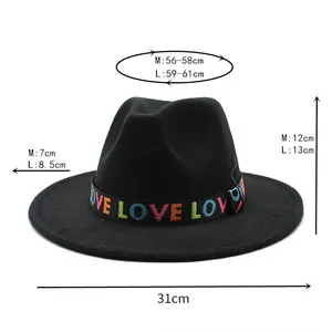 Tableau des tailles pour chapeau en laine avec ruban LOVE, dimensions pour M et L