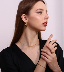 Fashionable 18K gold plated jewelry set with heart earrings and necklaces on model