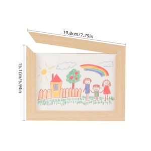 Front-opening wood magnetic frame for kids art display showing 19.8x15.1cm dimensions