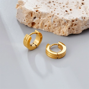 Minimalist double-line matte gold huggie earrings in high-quality titanium steel