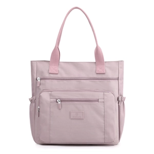Grand sac à main rose en nylon pour femme avec plusieurs poches zippées Suoyate