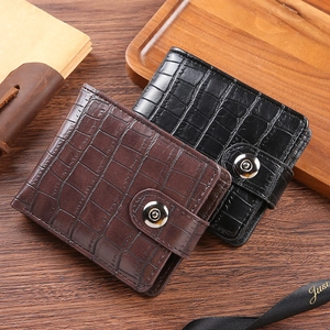 Men Short Bifold Wallet Crocodile Pattern PU Leather Multi Card Slots ID Window Snap Coin Pocket Vintage Style