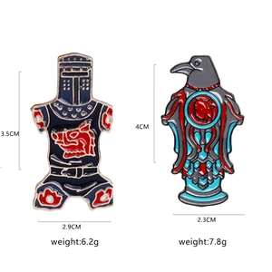Broches créatives en émail aigle et chevalier en alliage de zinc avec dimensions et poids