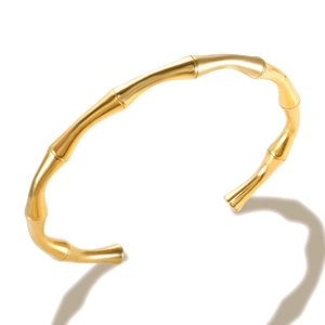 Elegant gold bamboo joint open bangle bracelet for women with adjustable minimalist design