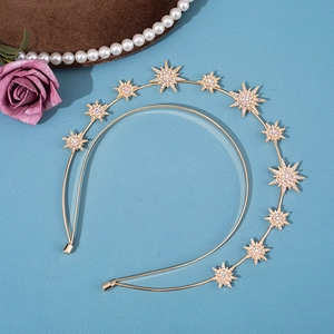 Baroque double layer gold headband with rhinestone star charms and sparkling crystals