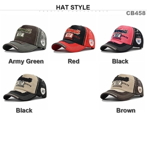 Collage of vintage baseball caps showing 3D Hawaii embroidery in multiple colorways