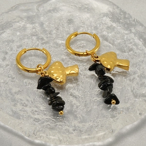Mushroom Hoop Earrings Stainless Steel 18K Gold Plated Natural Black Stone Chips Geometric Elegant Jewelry For Women