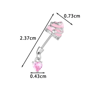 Pink heart ice cream pendant navel ring in polished titanium steel for women