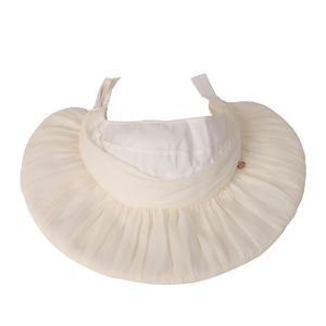 Elegant white pleated sun hat for women featuring a stylish mesh shell brim and metal logo