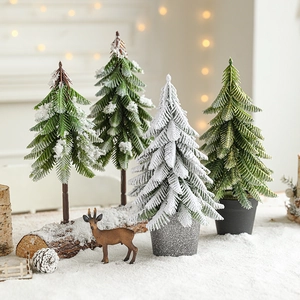 Artificial Mini Christmas Tree Desktop Ornament Faux Snow Flocked Pine With Wooden Base Holiday Decor