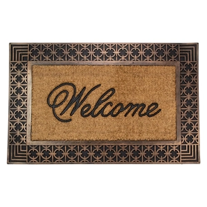 Detail view of the durable rubber border and natural coir fibers on the Welcome doormat
