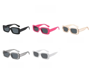Selection of retro rectangular sunglasses in five colors with gray lenses
